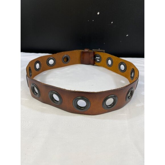 Vintage Unisex Brown Leather Belt Size S (39" Long) SKU 6288 - Picture 2 of 9